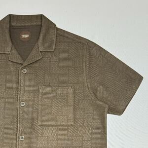 Common People Men’s Resort Shirt L Brown Revere Texture Stretch Camp Collar NWT